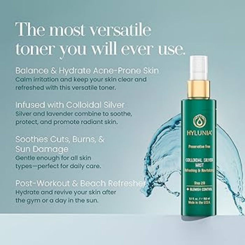 Hylunia Colloidal Silver Mist Toner – Hydrating + Calming Multi-Use Toner (5.1 oz)