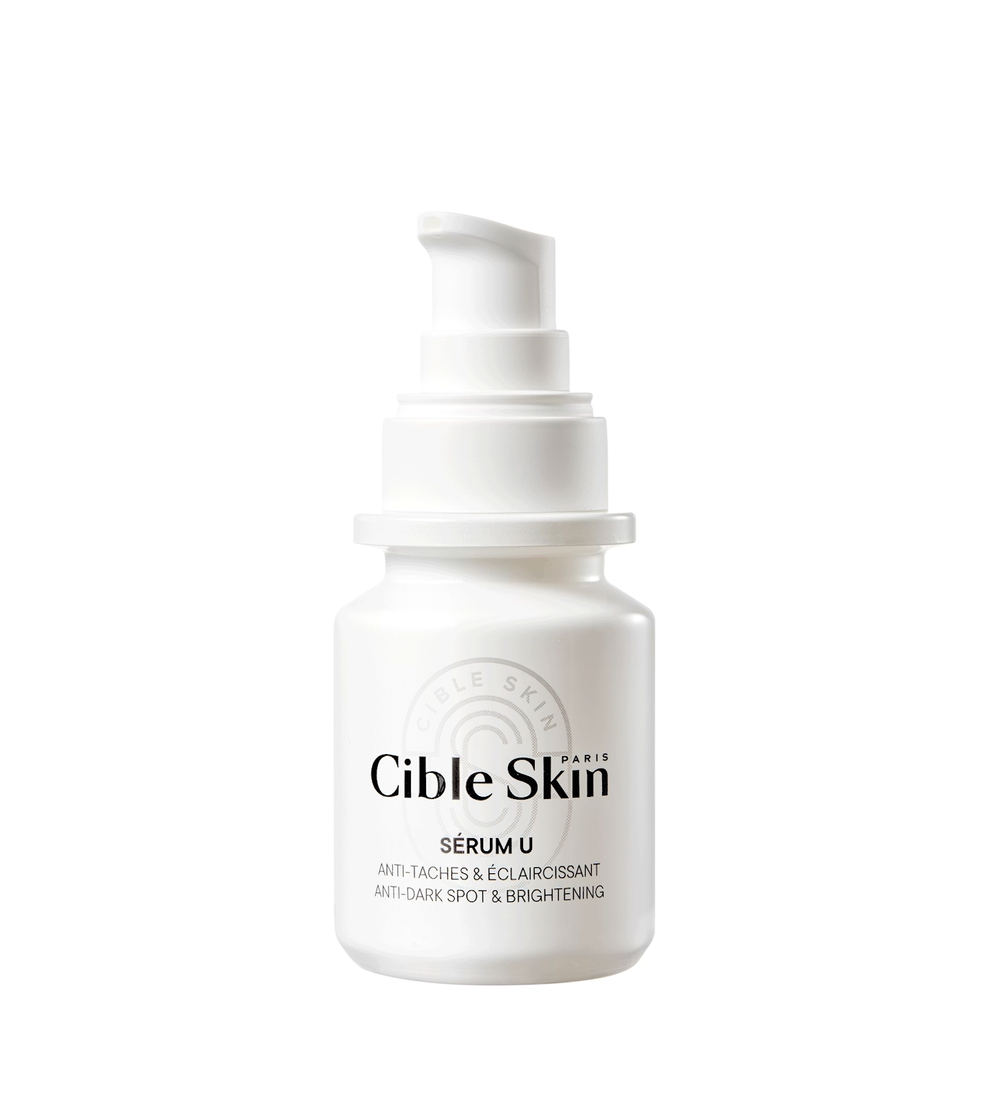 Cible Skin Sérum U brightening serum bottle in action